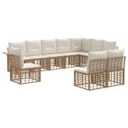 vidaXL Utomhussoffset med kudde 10 pcs Naturlig och Creamvit Polyester