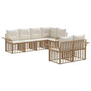 vidaXL Utomhussoffset med kudde 7 pcs Naturlig och Creamvit Polyester