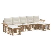 vidaXL Utomhussoffset med kudde 7 pcs Naturlig och Creamvit Polyester