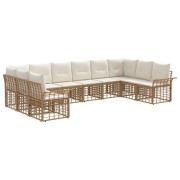 vidaXL Utomhussoffset med kudde 10 pcs Naturlig och Creamvit Polyester