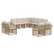 vidaXL Utomhussoffset med kudde 11 pcs Naturlig och Creamvit Polyester