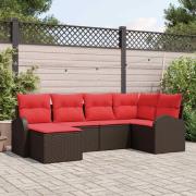 vidaXL Trädgårdsoffset med kudde 6 pcs Brun Poly Rattan