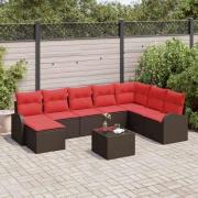 vidaXL Trädgårdsoffset med kudde 9 pcs Brun Poly Rattan