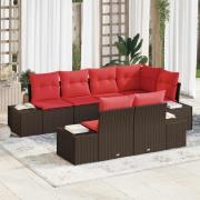 vidaXL Trädgårdsoffset med kudde 7 pcs Brun konstrotting