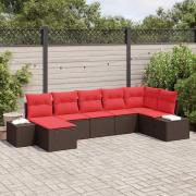 vidaXL Trädgårdsoffset med kudde 7 pcs Brun konstrotting