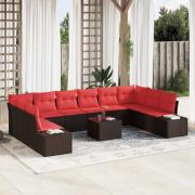 vidaXL Trädgårdsoffset med kudde 11 pcs Brun konstrotting