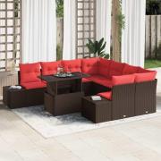 vidaXL Trädgårdsoffset med kudde 9 pcs Brun och Röd konstrotting