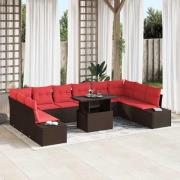 vidaXL Trädgårdsoffset med kudde 11 pcs Brun och Röd konstrotting