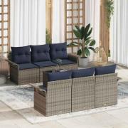vidaXL Trädgårdsoffset med kudde med lagring 7 pcs Grå och Marinblå