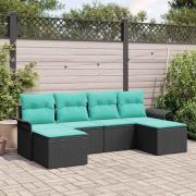 vidaXL Trädgårdsoffset med kudde med lagring 6 pcs Svart Poly rattan