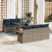 vidaXL Trädgårdsoffset med kudde med lagring 7 pcs Grå Poly Rattan