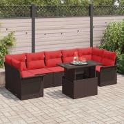 vidaXL Trädgårdsoffset med kudde med lagring 8 pcs Brun Poly Rattan