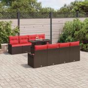 vidaXL Trädgårdsoffset med kudde med lagring 9 pcs Brun Poly Rattan