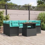 vidaXL Trädgårdsoffset med lagring 7 pcs Svart Poly rattan