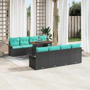 vidaXL Trädgårdsoffset med lagring 9 pcs Svart Poly rattan