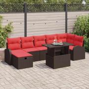 vidaXL Trädgårdsoffset med kudde med lagring 8 pcs Brun Poly rattan