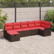 vidaXL Trädgårdsoffset med kudde med lagring 7 pcs Brun Poly rattan