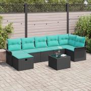 vidaXL Trädgårdsoffset med kudde med lagring 8 pcs Svart Poly rattan