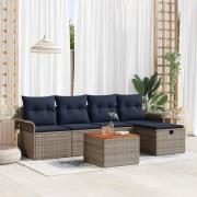 vidaXL Trädgårdsoffset med kudde med lagring 6 pcs Grå Poly rattan