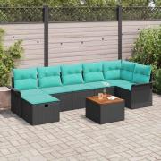 vidaXL Trädgårdsoffset med kudde med lagring 8 pcs Svart Poly rattan