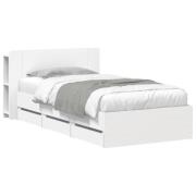 vidaXL Sängram med förvaring Vit 75 x 190 cm Konstruerat trä