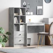 vidaXL Skrivbord med låda med hylla med lagring 2 pcs Betonggrå