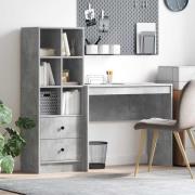 vidaXL Skrivbord med låda med hylla med lagring 2 pcs Betonggrå