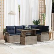 vidaXL Trädgårdsoffset med kudde 6 pcs Grå Poly rattan