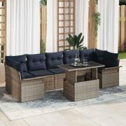 vidaXL Trädgårdsoffset med kudde med lagring 8 pcs Grå Poly Rattan