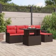 vidaXL Trädgårdsoffset med kudde med lagring 6 pcs Brun Poly rattan