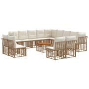 vidaXL Utomhussoffset 14 pcs Naturlig och Creamvit Polyester
