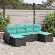 vidaXL Loungegrupp med dynor 6 delar svart konstrotting