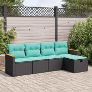 vidaXL Loungegrupp för trädgården med dynor 5 delar svart konstrotting