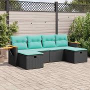vidaXL Loungegrupp med dynor 6 delar svart konstrotting