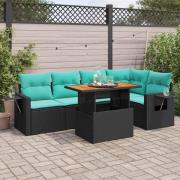 vidaXL Loungegrupp med dynor 6 delar svart konstrotting
