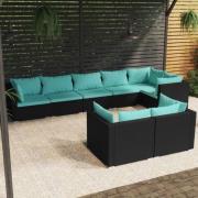 vidaXL Loungegrupp för trädgården med dynor 8 delar svart konstrotting
