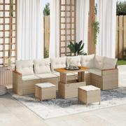 vidaXL Trädgårdsoffset 9 pcs Beige konstrotting