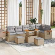 vidaXL Trädgårdsoffset 9 pcs Beige konstrotting