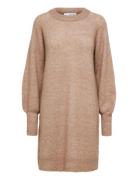 Selected Femme Slflulu Ls Knit Dress O-Neck B Noos Beige