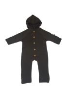 Smallstuff Jumpsuit Merino Wool W. Buttons And Hoodie, Brown Brun