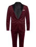 Lindbergh Velvet Tuxedo Suit Burgundy