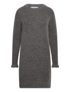 Selected Femme Slfsia Ras Frill Ls Knit Dress Grå