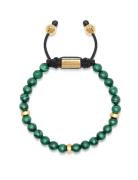 Nialaya Men's Beaded Bracelet With Malachite And Gold Grön