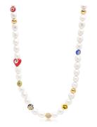 Nialaya Men's Smiley Face Pearl Choker With Assorted Beads Vit