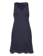 Lauren Ralph Lauren Polka-Dot Chiffon Sleeveless Dress Blå