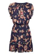 Lauren Ralph Lauren Floral Crinkle Georgette Tie-Neck Dress Marinblå