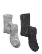 Minymo Wool Stocking - Rib 2-Pack Grå