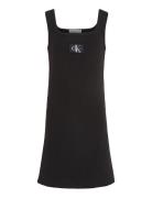 Calvin Klein Rib Badge Square Neck Tank Dress Svart