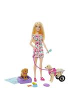 Barbie Doll With A Toy Pup And Dog In A Wheelchair, Plus Pet Accessori...