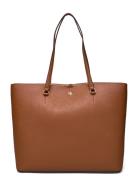 Lauren Ralph Lauren Crosshatch Leather Large Karly Tote Brun